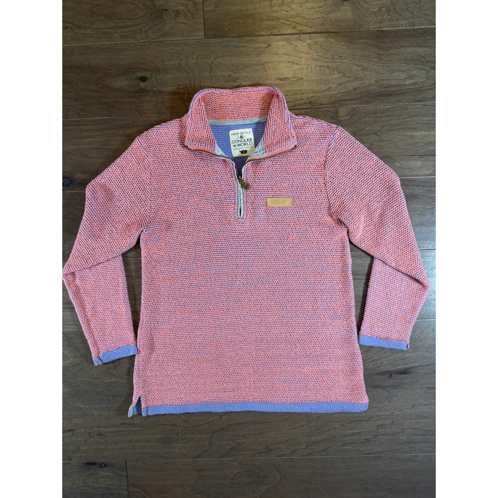 Jadelynn Brooke‎ Womens Pink Blue Popcorn Knit Quarter Zip Pullover Sweater Med